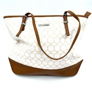 Nine West White and Brown Circle Print Tote Bag